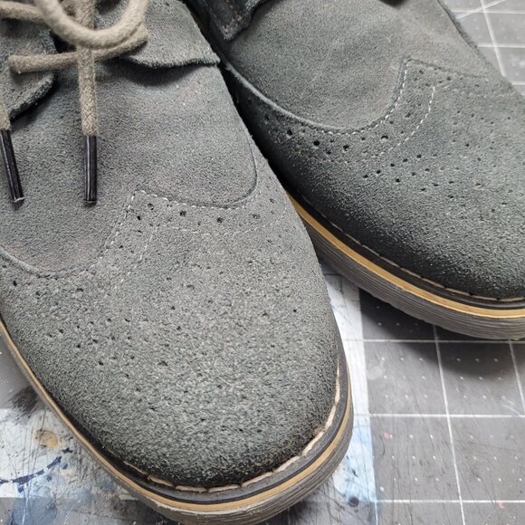 Alpine Swiss Suede Grey Wing Tip Dress Shoes Size 7 mens - Picture 5 of 8